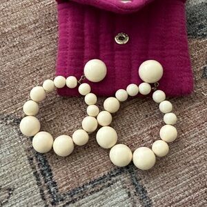 Sezane Cream Beaded Hoop Drop Earrings